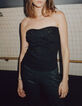 Schwarzer Damenbustier aus Jeansstoff mit Blumenstickerei-2