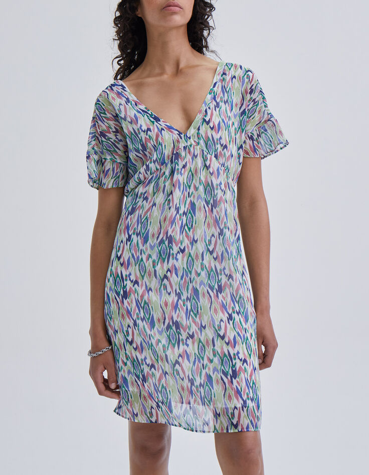 Women’s ecru ikat diamond print dress with laced back-2