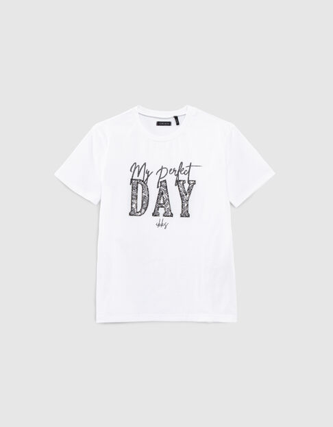 Boys’ white organic cotton T-shirt with print & embroidery - IKKS