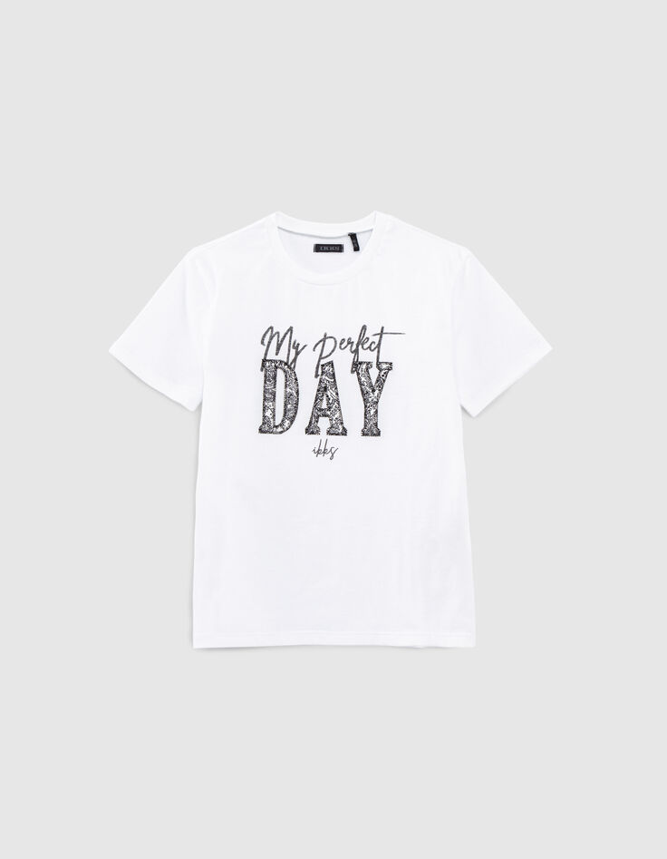 T-shirt blanc coton bio print et broderie garçon-1
