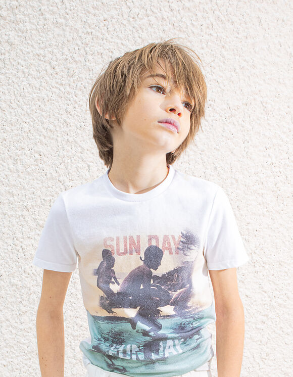 Camiseta aguamarina orgánico foto zambullida niño 
