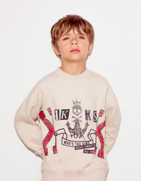 Ecru sweater maxi-opdruk anker en letters jongens 