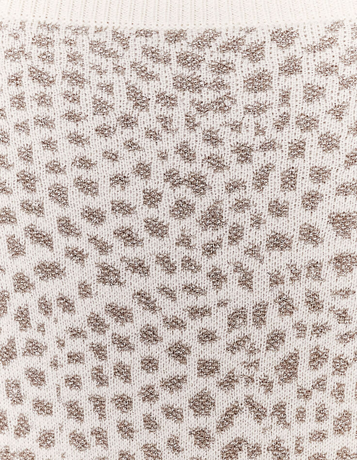 Pull col V écru et fibre métallique motif python femme-4