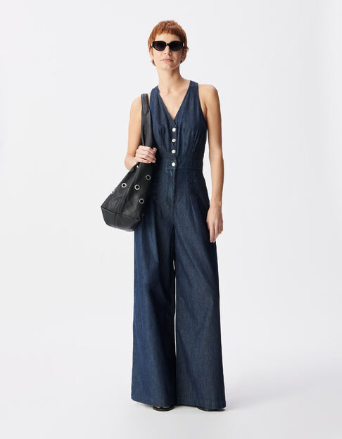 Dames jumpsuit zonder mouwen en rauw denim - IKKS