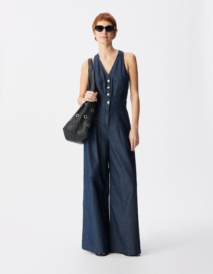 Dames jumpsuit zonder mouwen en rauw denim-1