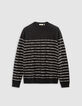 Pull marinière noir tricot fin rayures blanches Homme-6