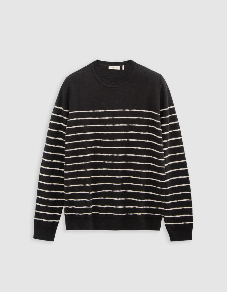 Pull marinière noir tricot fin rayures blanches Homme-6