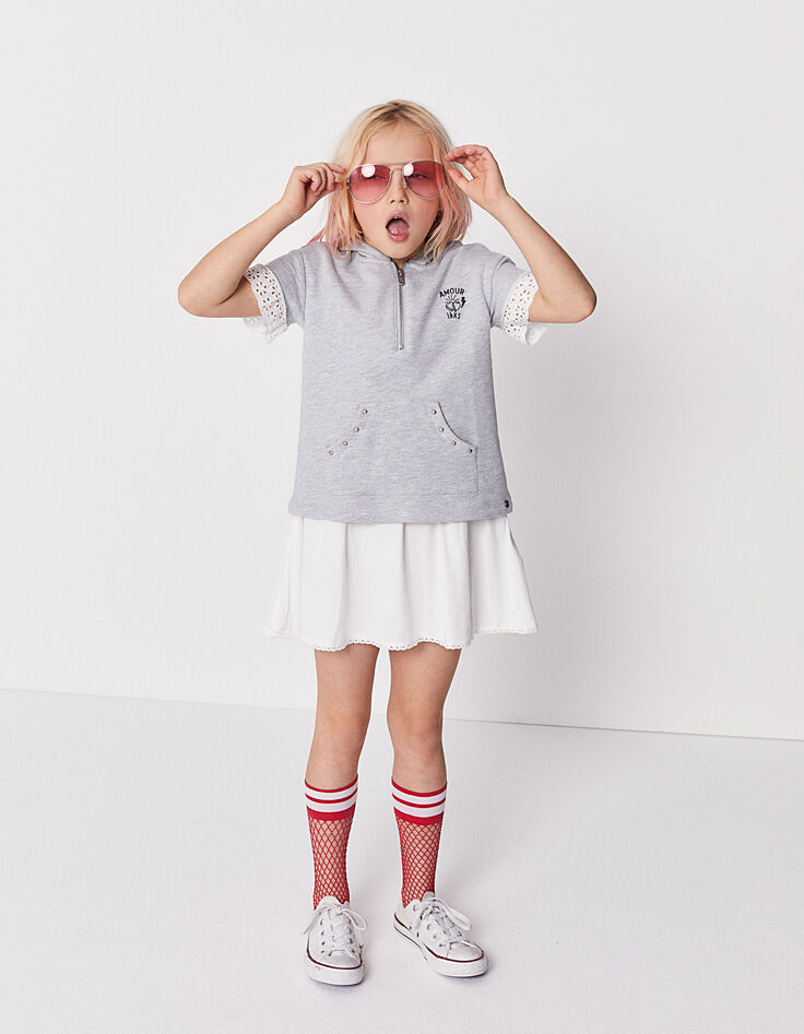 Robe sweat gris et blanc trompe-l'œil fille-1