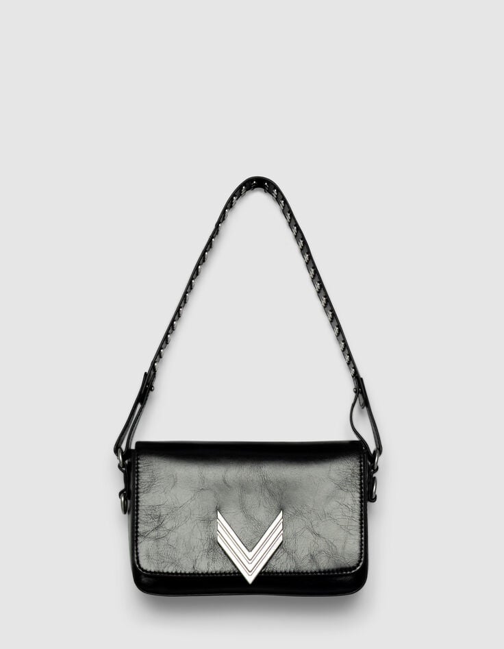 Le 111 ROCK noir cuir glacé double anse clous Femme-3