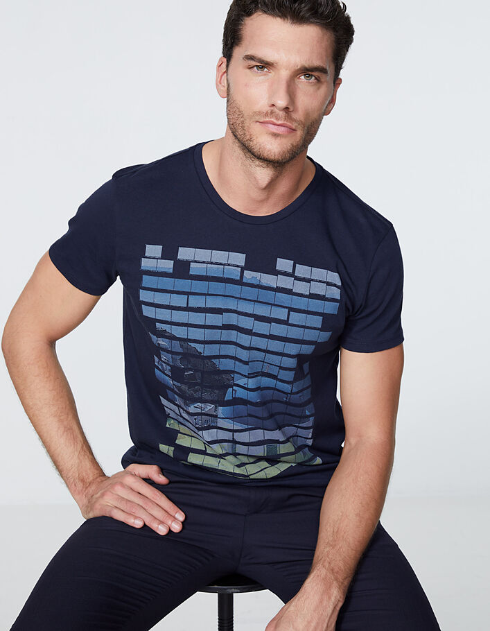 Men’s navy T-shirt with Cyclades photo - IKKS