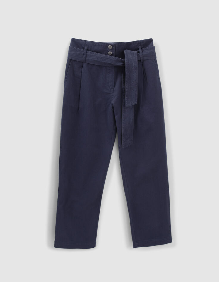 Pantalon large marine avec ceinture amovible Femme-6