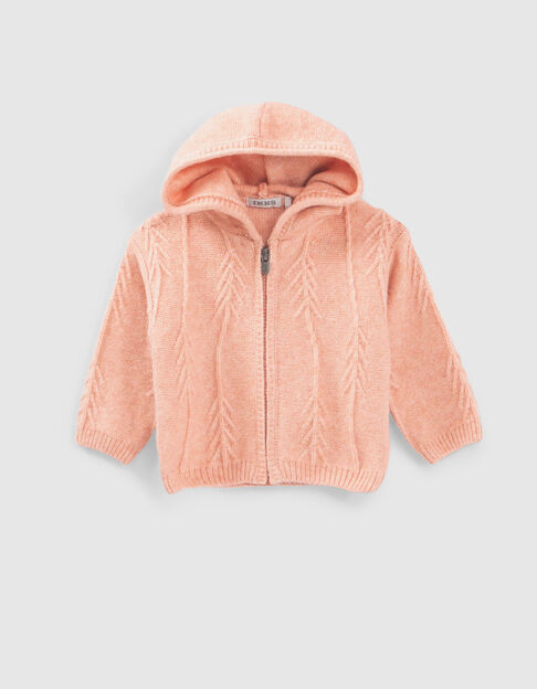 Baby girls’ powder pink decorative knit hooded cardigan - IKKS