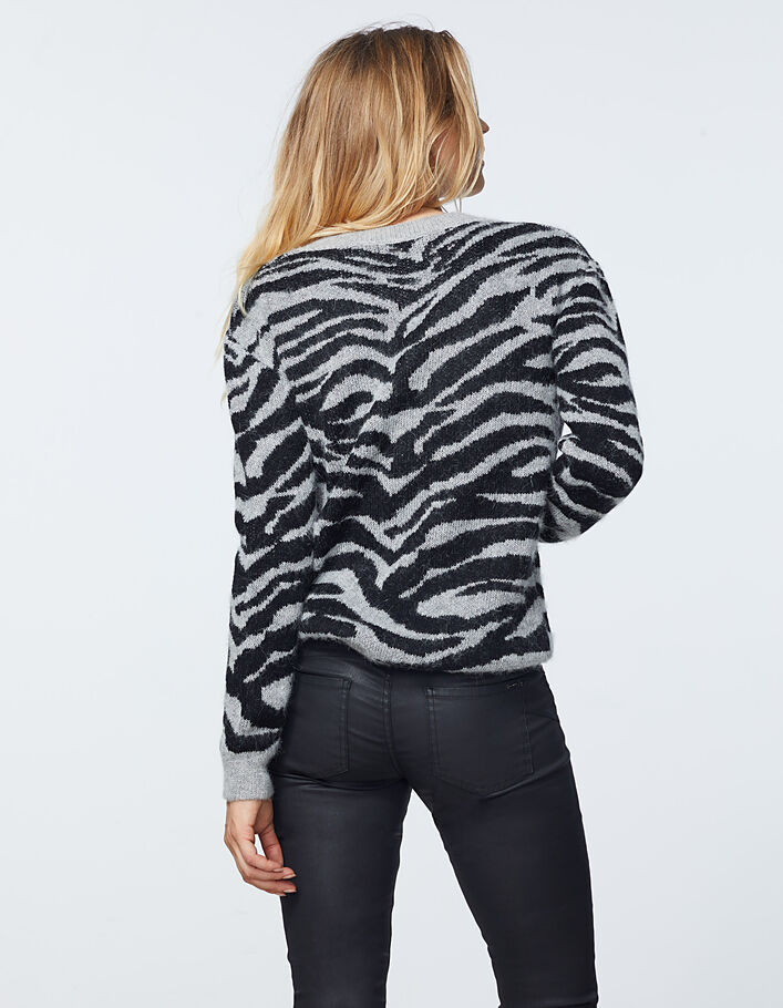 Women’s grey jacquard tiger fluffy wool sweater - IKKS