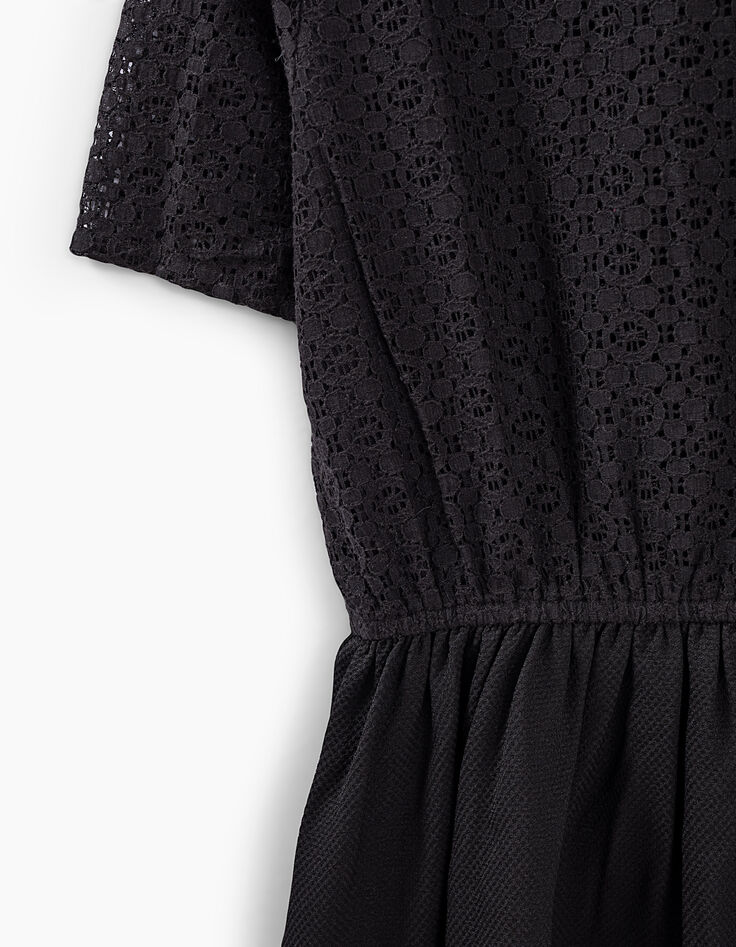 Girls&rsquo; black lace top dress with white collar-4