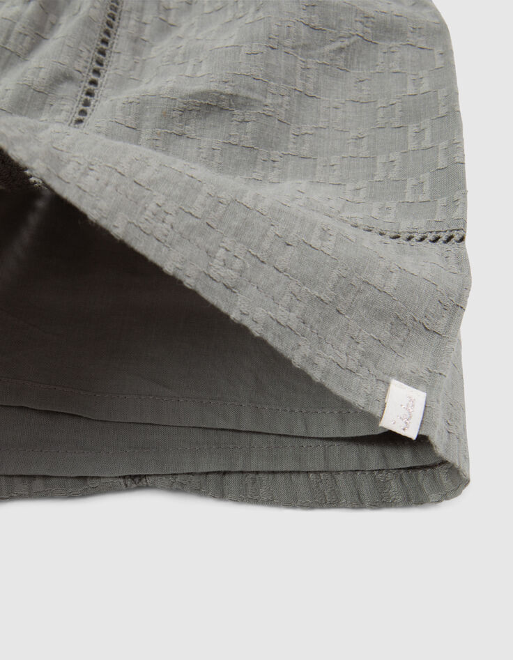 Kaki short jacquardstof en ladderajour meisjes-5