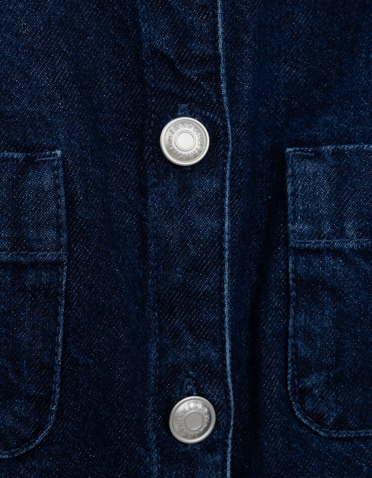 Blue waterless denim sack dress with patch pockets-6