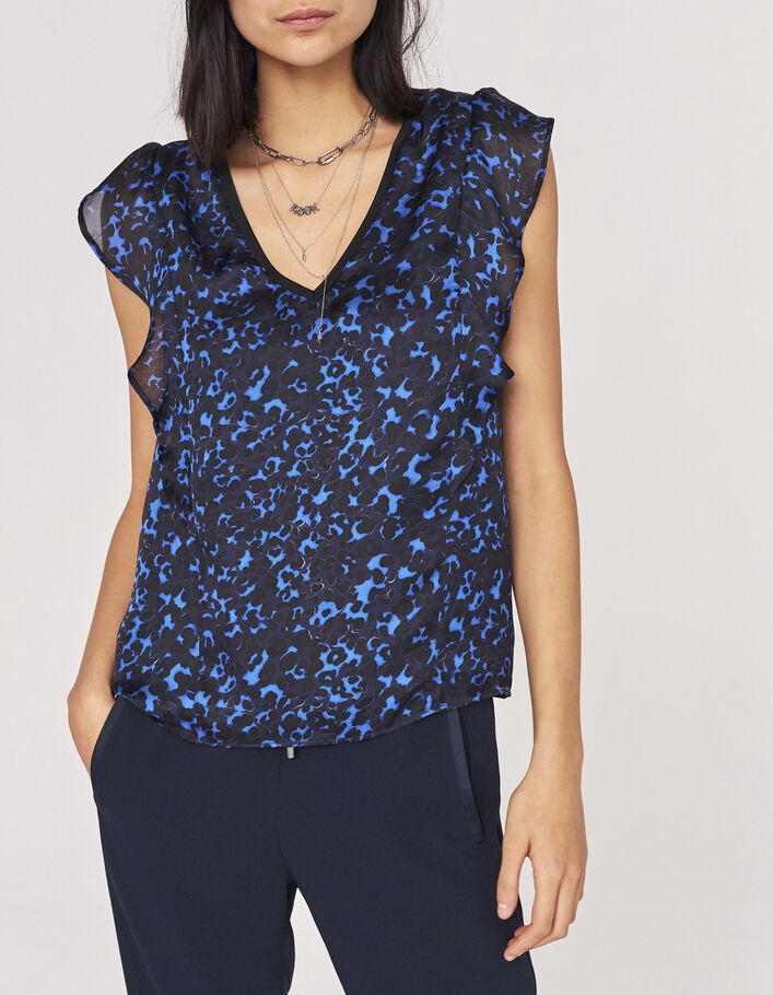 Women’s black and blue leopard print recycled fabric top - IKKS