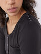 Women’s black ribbed knit long-sleeve T-shirt-4