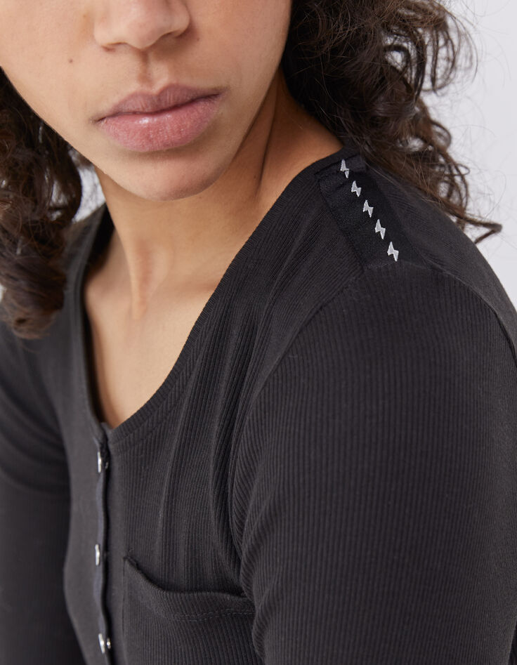 Women’s black ribbed knit long-sleeve T-shirt-4