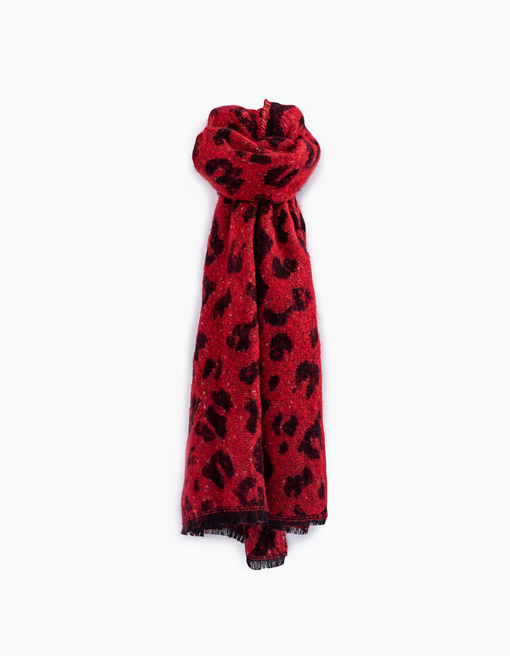 Echarpe mousseuse jacquard animalier rouge femme-4 Echarpe mousseuse jacquard animalier rouge femme-4