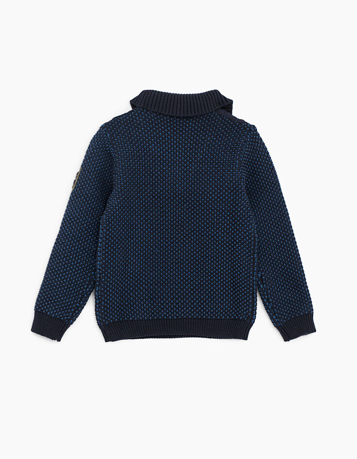 Pull indigo et bleu en tricot à col camionneur garçon -3