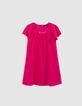 Vestido rosa vivo tejido gofrado plumetis niña-4