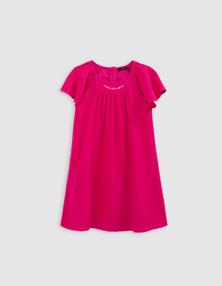 Vestido rosa vivo tejido gofrado plumetis niña-4