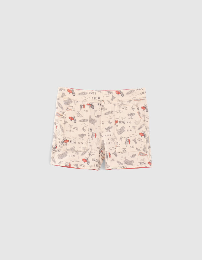 Omkeerbare bermuda rood en rockprint babyjongens - IKKS