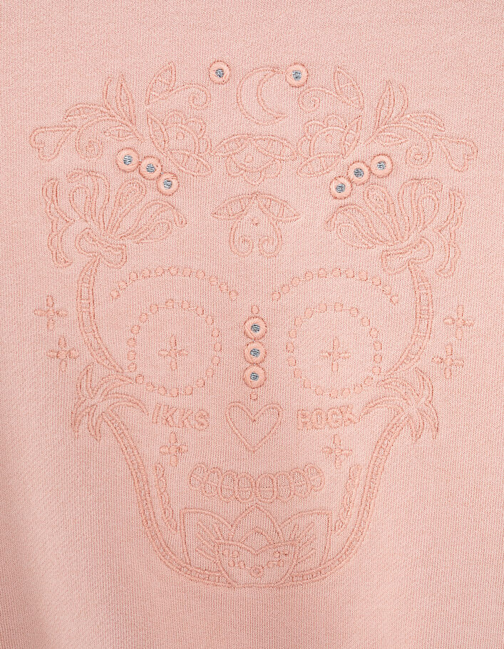Puderrosa Mädchensweatshirt mit Totenkopfstickerei - IKKS