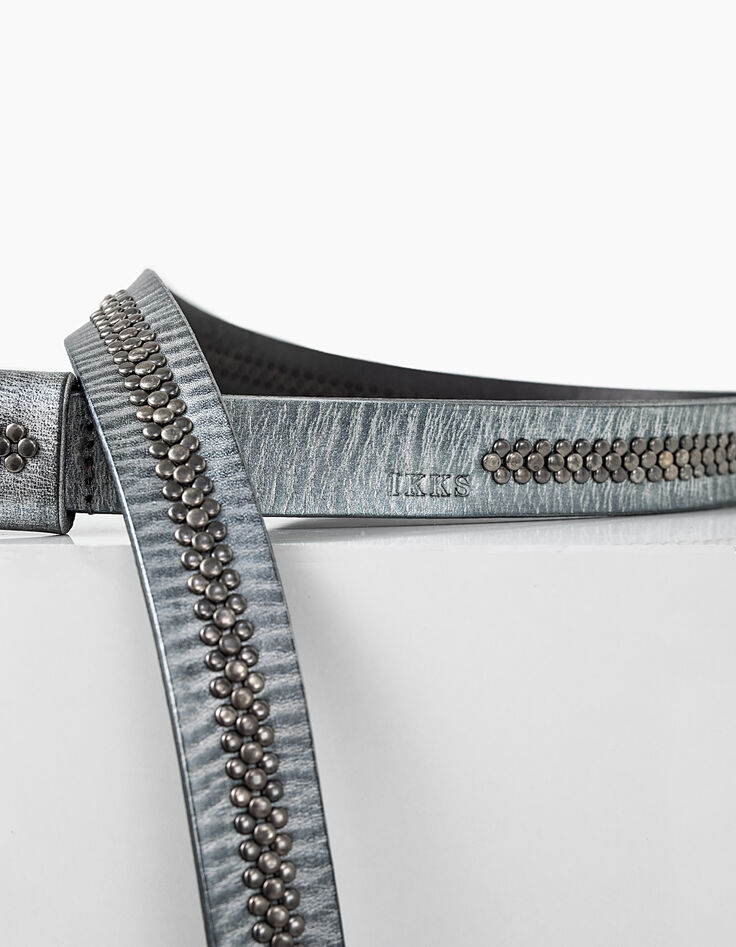 Ceinture en cuir effet argent et clous femme-3