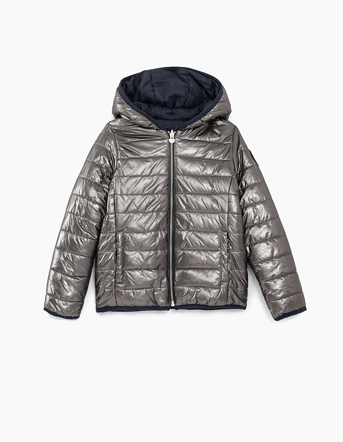 Girls' silver and navy reversible padded jacket - IKKS