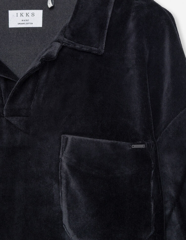 Schwarzes Herrenpoloshirt lange &Auml;rmeln Veloursstrick-7