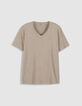T-shirt encolure V beige coton bio flamm&eacute; Homme-6