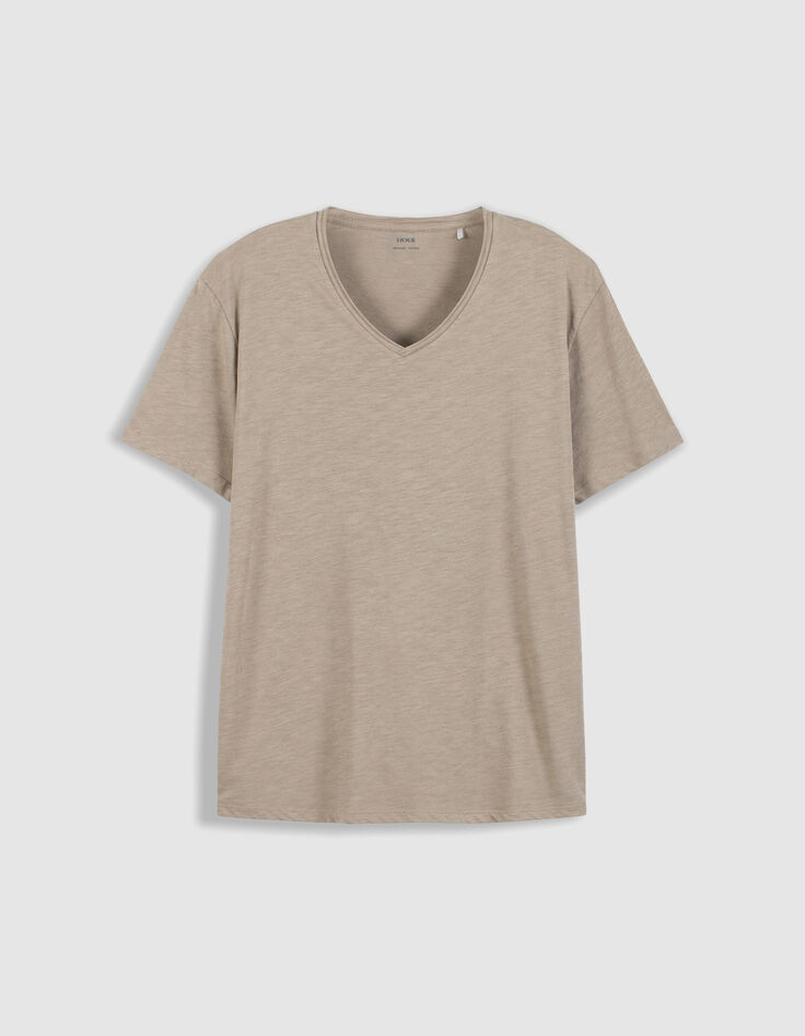T-shirt encolure V beige coton bio flamm&eacute; Homme-6