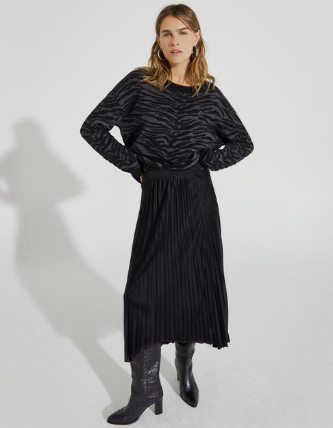 Women’s black wrap-look pleated midi skirt 