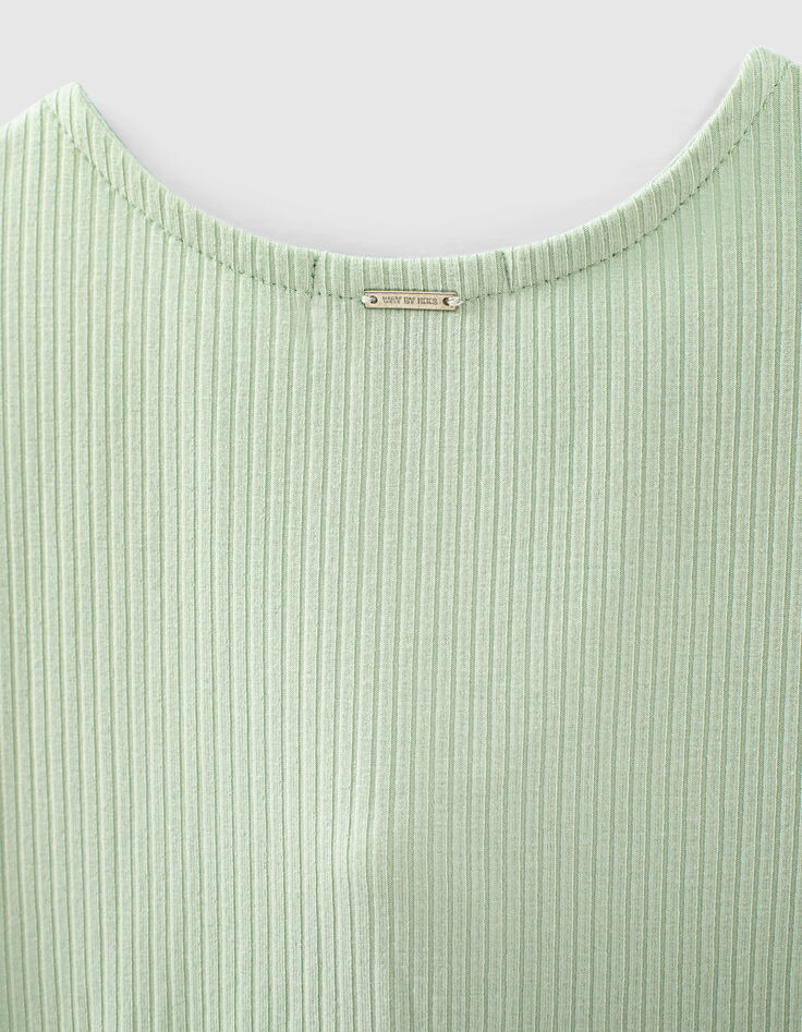 Camiseta verde menta cropped bordes acanalados lazo niña-5 Camiseta verde menta cropped bordes acanalados lazo niña-5