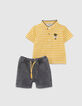 Conjunto polo amarillo rayas y bermudas vaqueras bebé niño-2