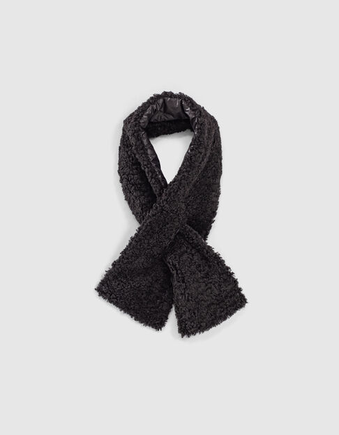 Women’s black nylon and faux sheepskin reversible scarf
