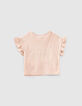 Tee-shirt rose poudré bio van et broderie bébé fille -3