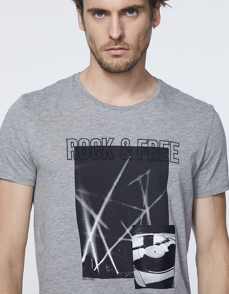 Grau meliertes Herren-T-Shirt Rock&Free mit Laser-4