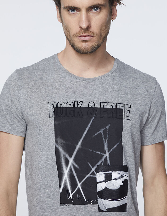 Gechineerd grijs T-shirt Rock & Free met lasers Heren - IKKS