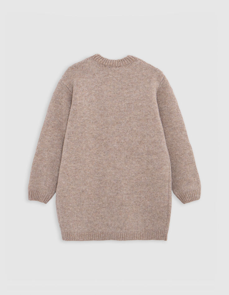 Gebreide meisjesjurk in beige met lurexborduursel-3 Gebreide meisjesjurk in beige met lurexborduursel-3