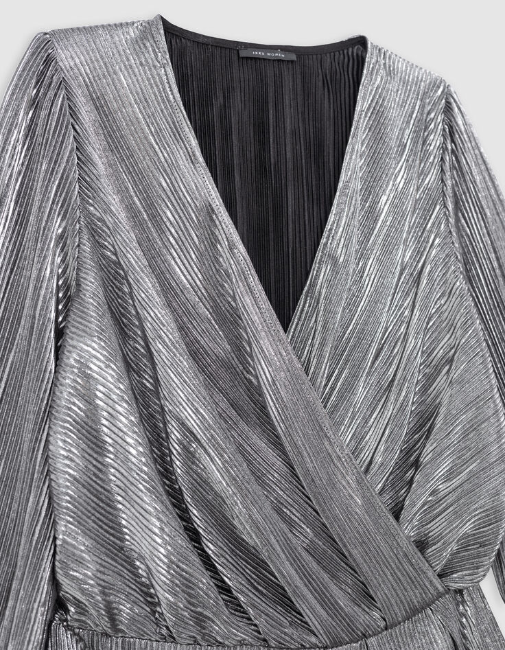 Robe noire métallisée plisssée Femme-6