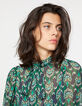 Blouse col montant lavalière voile imprimé peacock femme-4