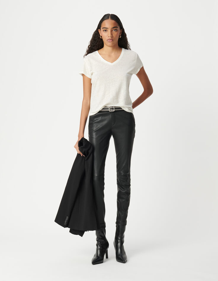 Pantalon En Cuir D'Agneau Style Motard - Noir - Taille 38 - Doublure Polyester - 4 Boutons