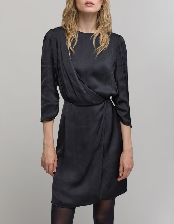 Robe noire froissée dentelle dos Femme