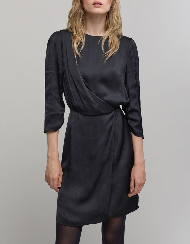 Robe noire froissée dentelle dos Femme-2