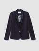 Veste tailleur marine rayures col et manches femme-1