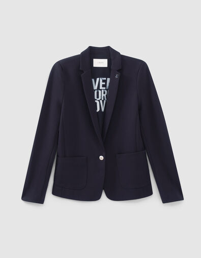 Women’s navy suit jacket with striped collar and sleeves - IKKS