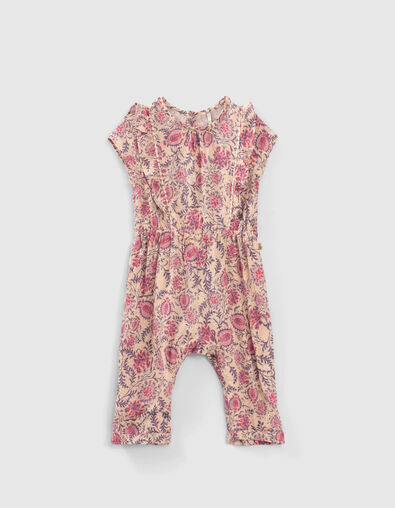 Roze lange jumpsuit kasjmier bloemenprint EcoVero™ meisjes - IKKS